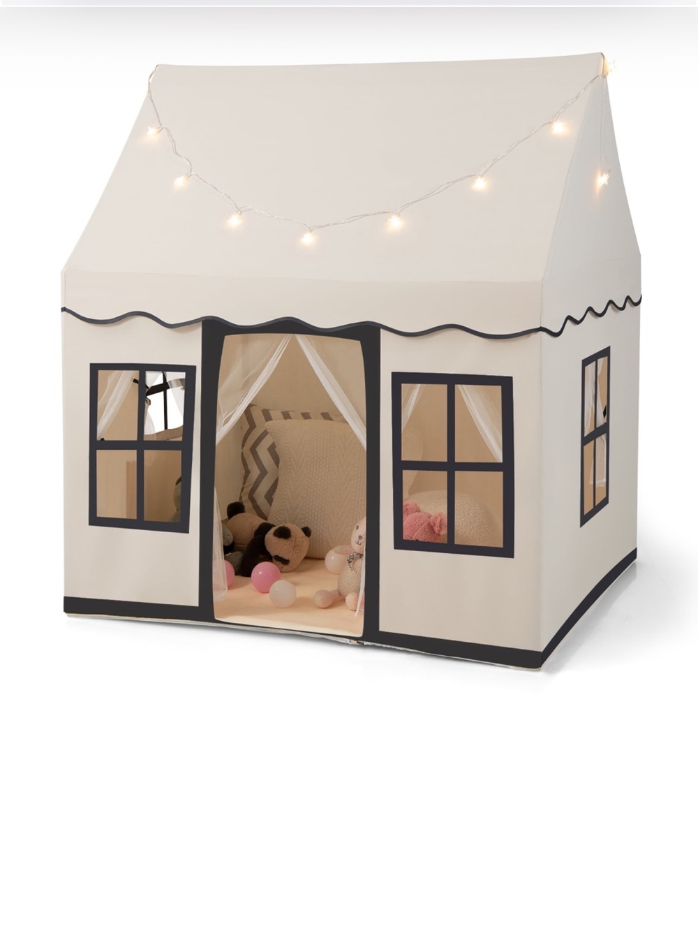 Kids Playhouse Tent in Cream with Black Trim